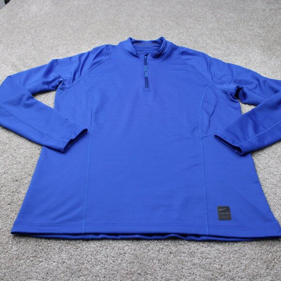 Nike Pro Sweatshirt Mens Large Blue Hyperwarm 1/4 Zip Mock Neck L/S Pullover - Picture 2 of 15